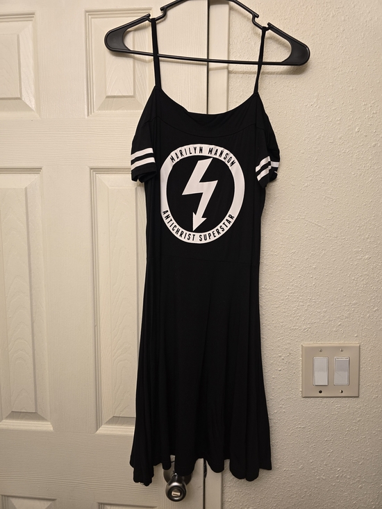Killstar Dresses & Skirts - Killstar Black Marilyn Manson Graphic Slip Dress with White Print